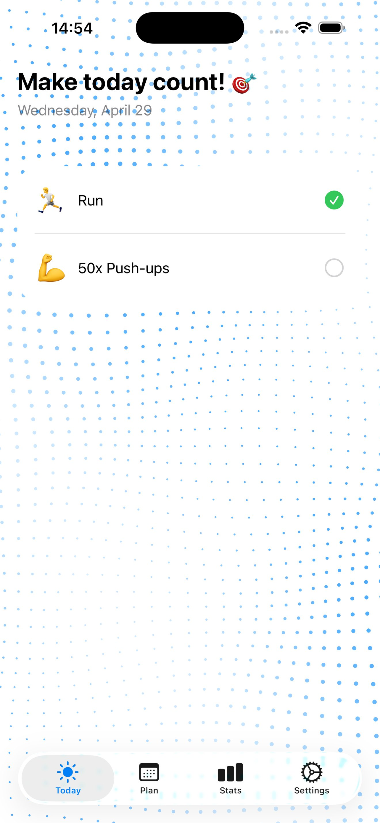 Today tab — mark tasks done